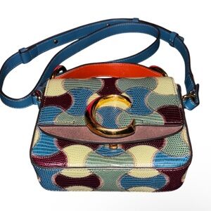 REHAB: CHLOE Mini C Flap Double Carry Embossed Leather Crossbody in Camouflage.